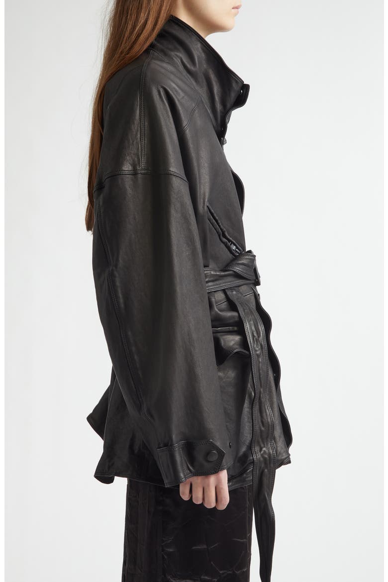 Oversize Belted Leather Coat, Alternate, color, NOIR