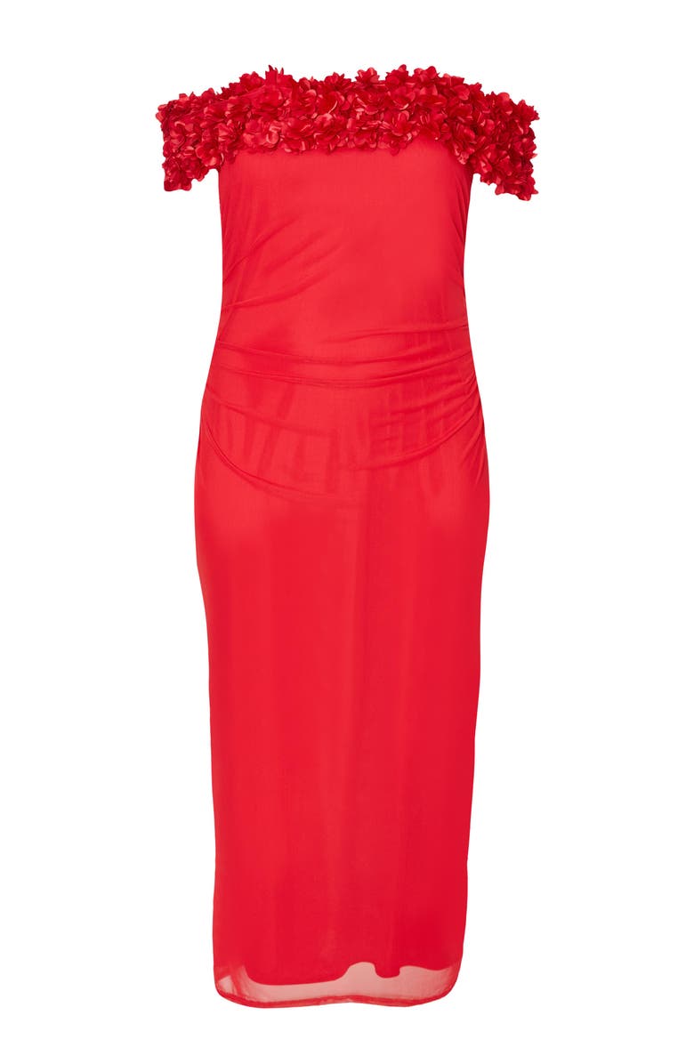 QUIZ Plus Size Crepe Ruffle Ruched Mesh Maxi Dress, Alternate, color, Red