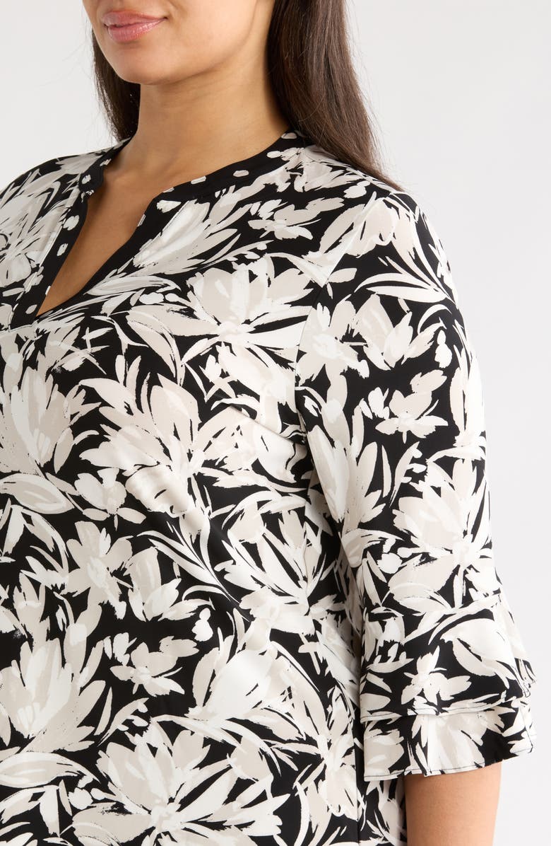 KASPER Floral Print Stretch Crepe Top, Alternate, color, Summer Straw Multi