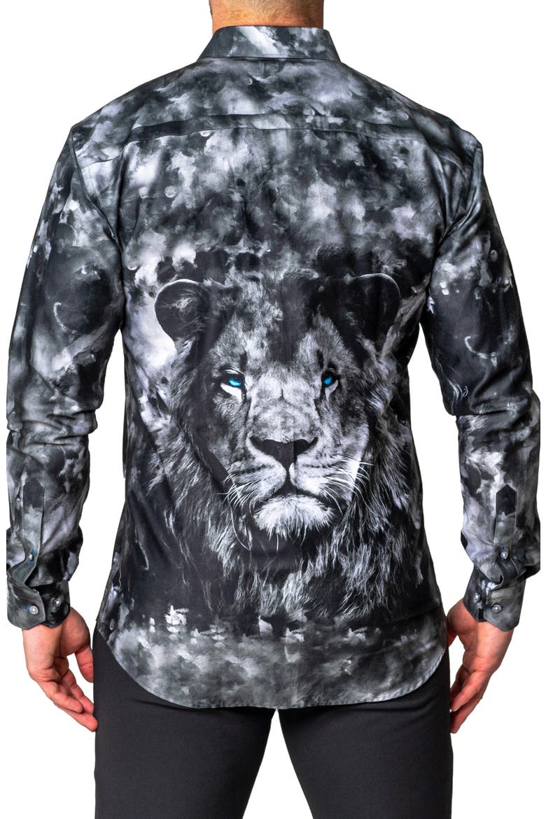 Fibonacci Lionthoughts Cotton Button-Up Shirt, Alternate, color, BLACK
