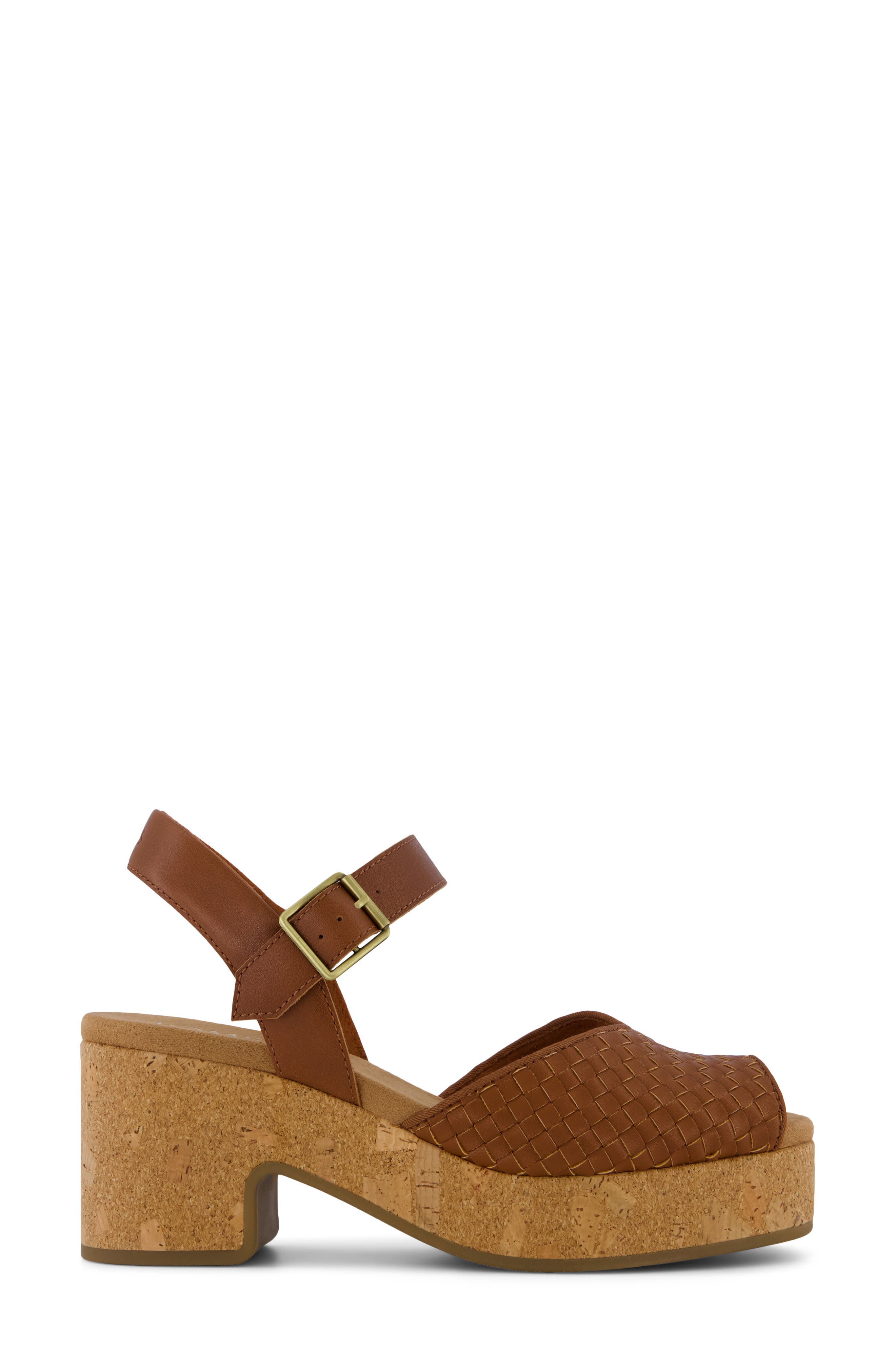 TOMS Isla Peep Toe Sandal, Alternate, color, Amber Brown Woven