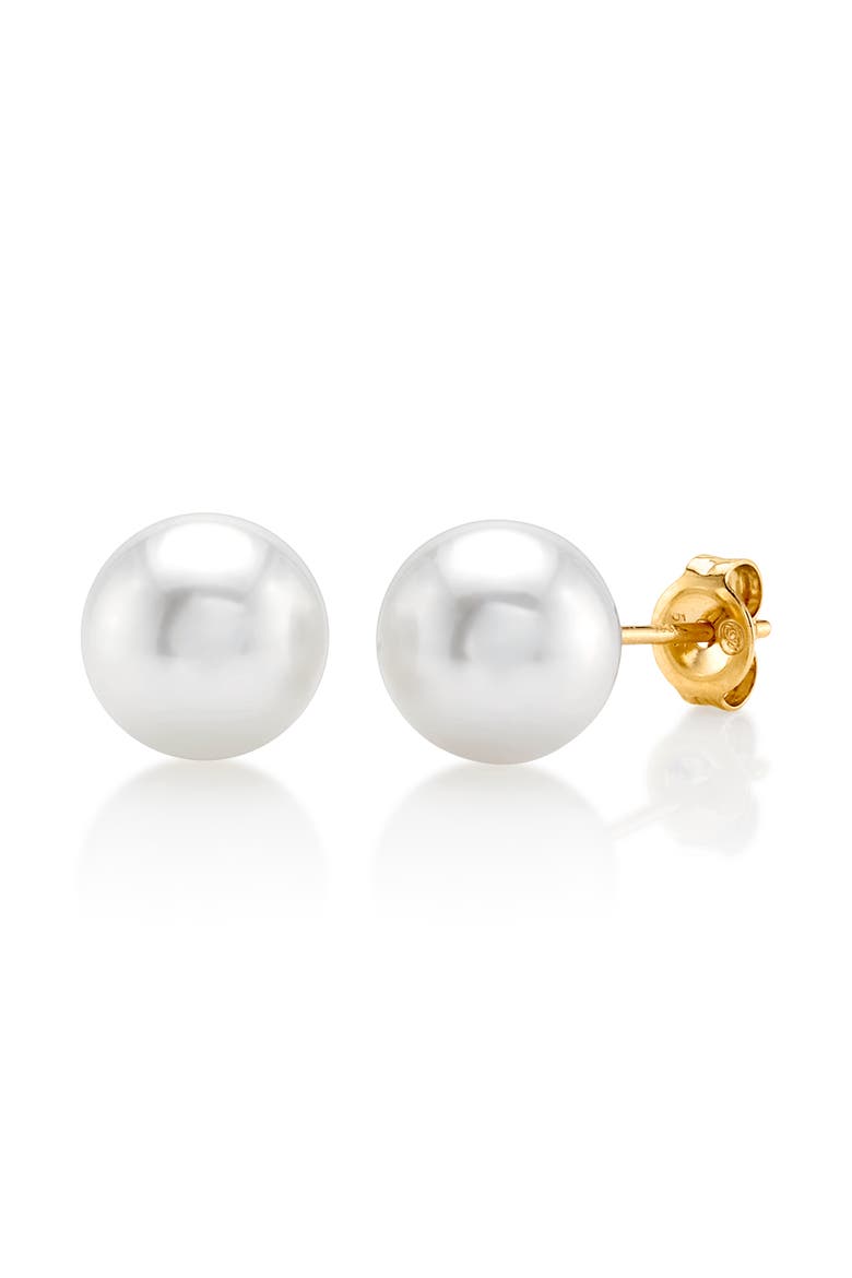 8mm South Sea Round Pearl Stud Earrings, Main, color, Yellow Gold