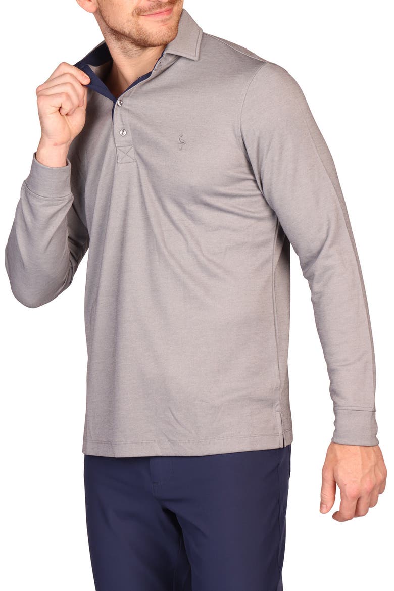Long Sleeve Polo, Alternate, color, MELANGE GREY