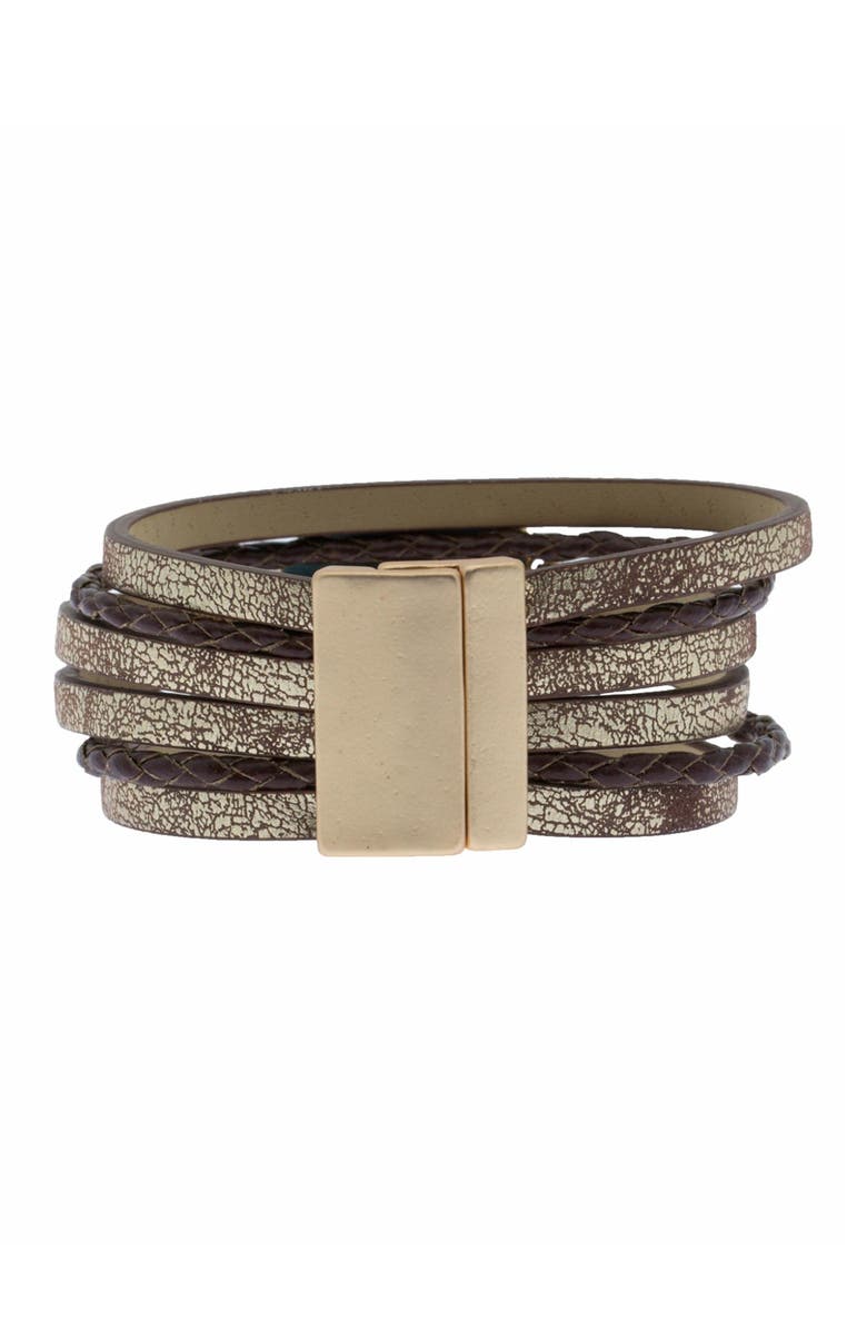 SAACHI Braided Turquoise Leather Bracelet, Alternate, color, Bronze