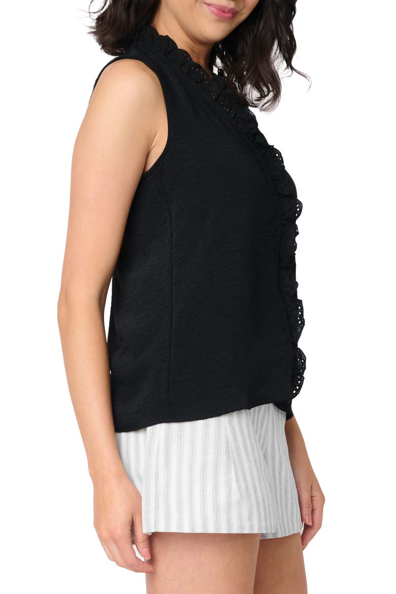Embroidered Eyelet Trim Button-Up Top, Alternate, color, BLACK