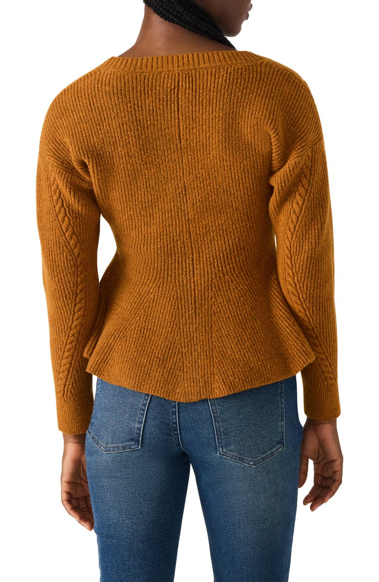 Steve Madden Courtney Rib Peplum Cardigan, Alternate, color, Pumpkin Spice
