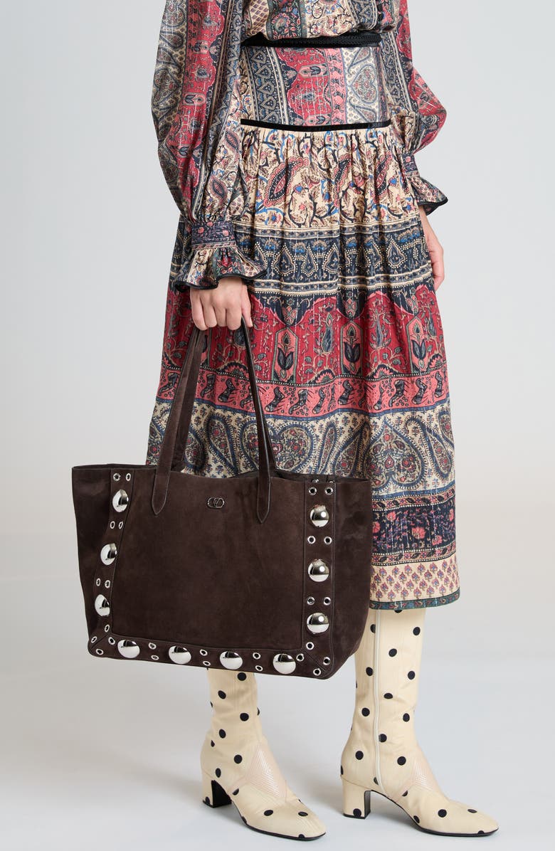Valentino Garavani Nellcôte Stud Suede Tote, Alternate, color, 0To Testa Di Moro