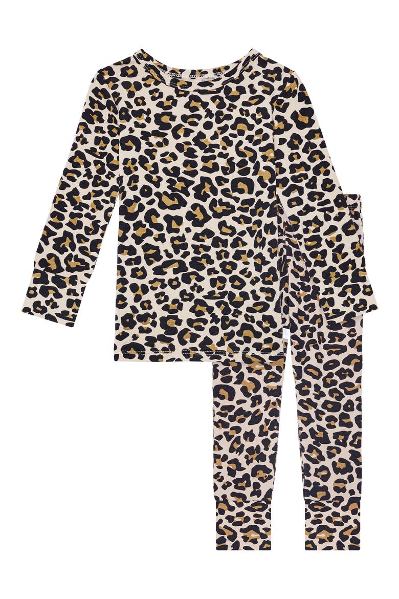 Lana Leopard Long Sleeve Fitted Two-Piece Pajamas, Main, color, BEIGE/ KHAKI