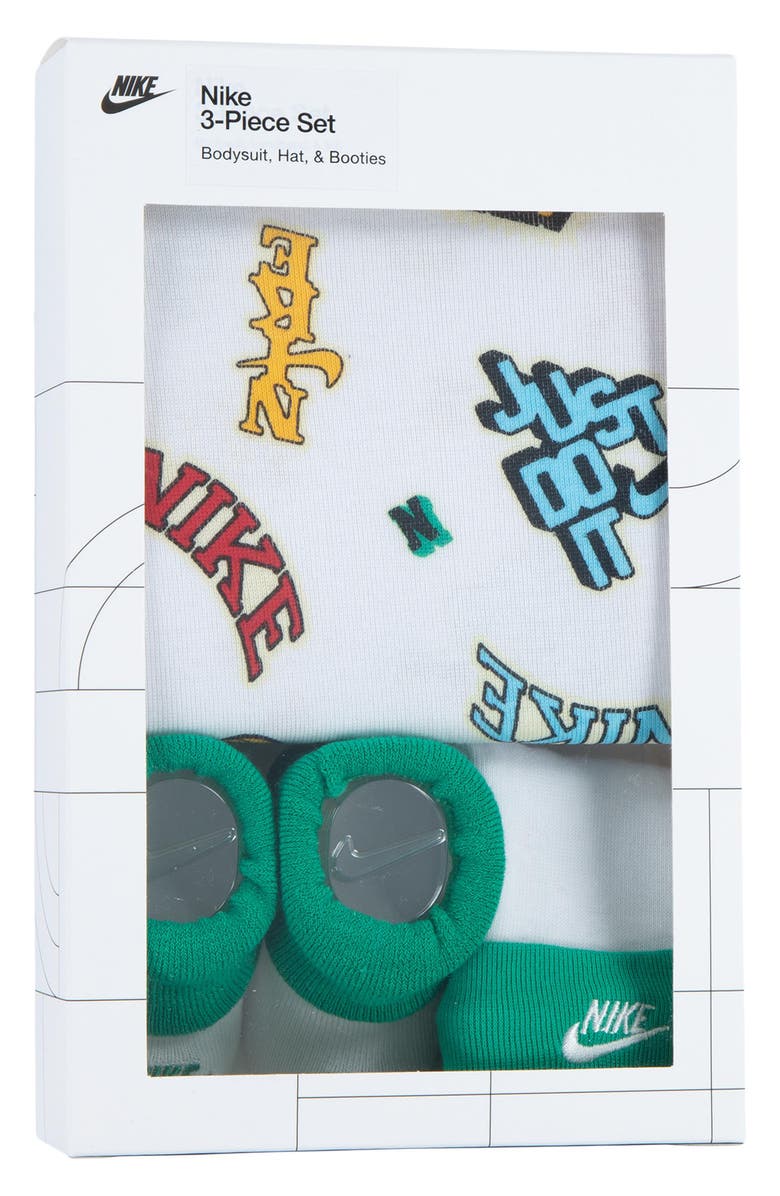 Nike Bodysuit, Hat & Booties Set, Alternate, color, 