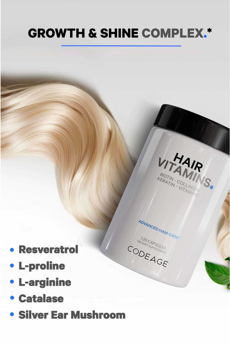 Codeage Hair Vitamins + Biotin Collagen Supplement, Alternate, color, White