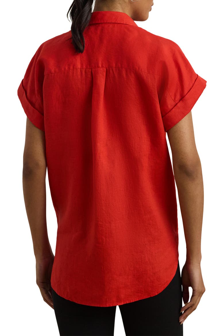 Short Sleeve Linen Button-Up Shirt, Alternate, color, BRIGHT VERMILION