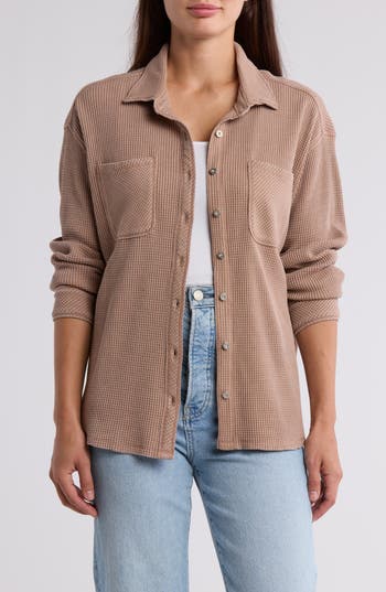 C&c California C & C California Sky Washed Waffle Knit Shacket In Stucco