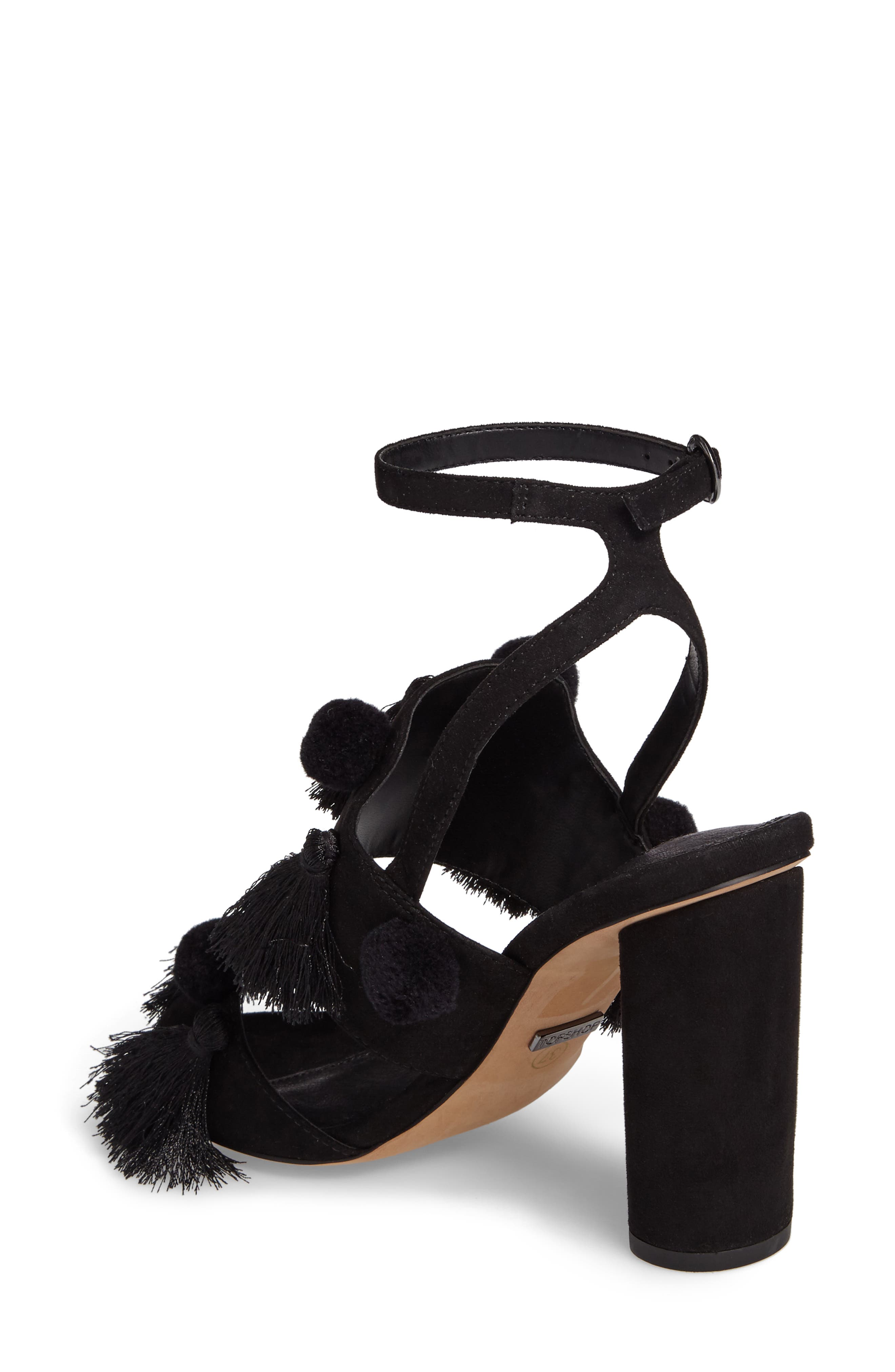 Rave Tasseled Pom Sandal, Alternate, color, BLACK