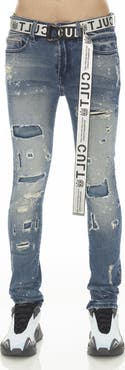Cult of Individuality Punk Belted Distressed Super Skinny Jeans