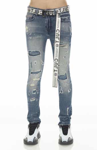 Cult of Individuality Punk Belted Distressed Super Skinny Jeans
