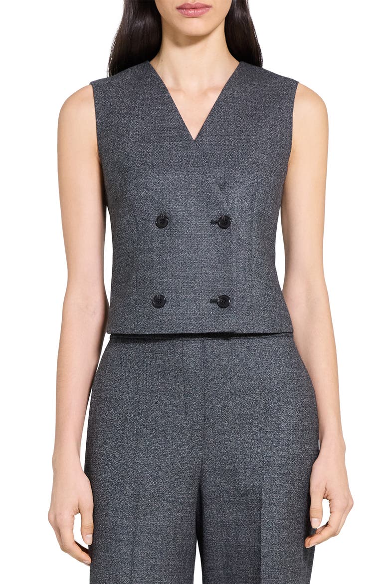 Double Breasted Crop Wool Vest, Main, color, PEPPER MULTI