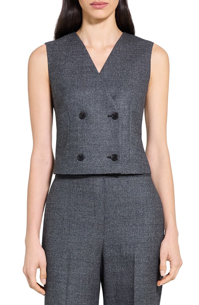 Theory Double Breasted Crop Wool Vest, Main, color, Pepper Multi