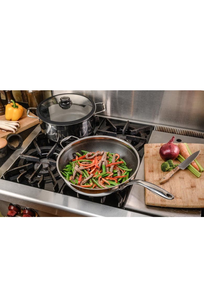 Black Cube 12-1/2 Inch Stainless/Nonstick Hybrid Wok, Alternate, color, Silver
