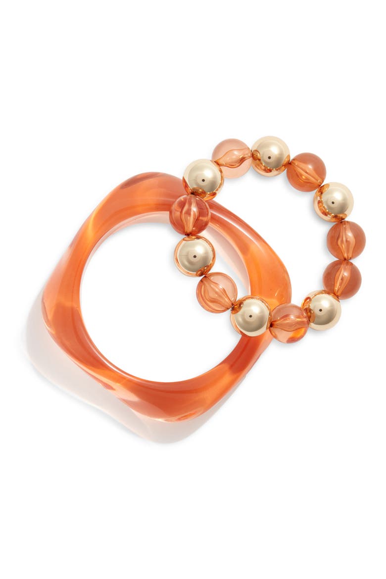 Set of 2 Bangle and Beaded Bracelets, Main, color, AMBER- GOLD