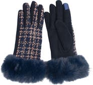 MARCUS ADLER Faux Fur Trim Tweed Touchscreen Gloves
