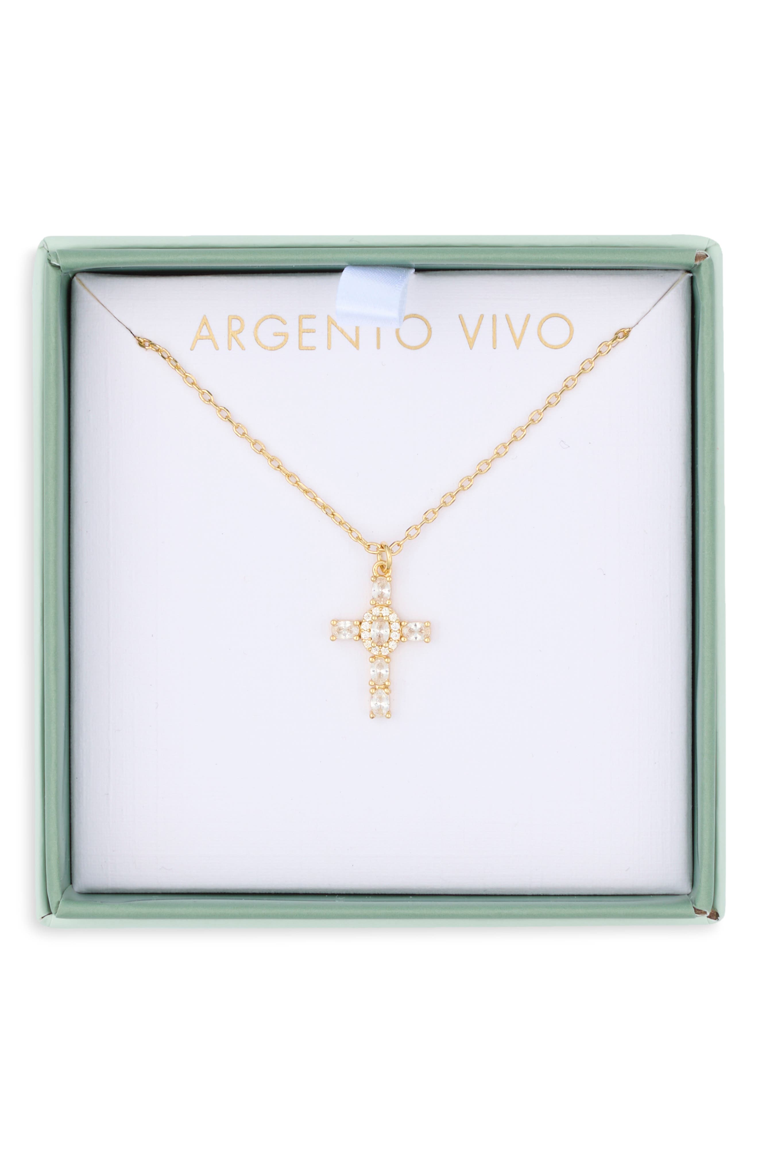 18K Gold Plated Cubic Zirconia Cross Pendant Necklace