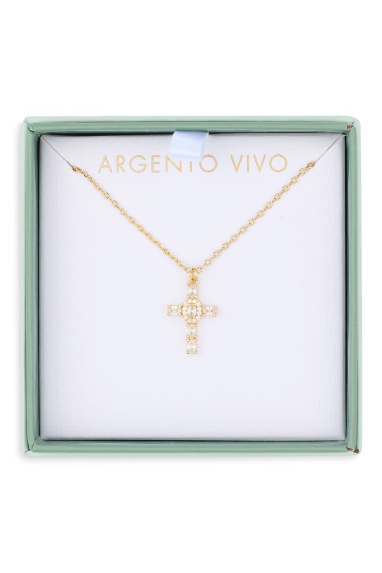 18K Gold Plated Cubic Zirconia Cross Pendant Necklace, Main, color, GOLD