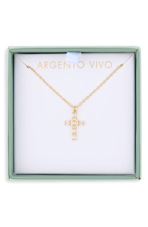 18K Gold Plated Cubic Zirconia Cross Pendant Necklace