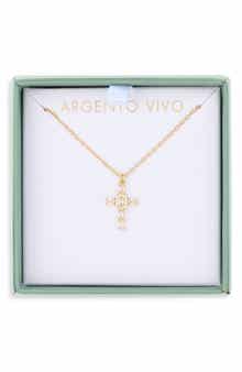 18K Gold Plated Cubic Zirconia Cross Pendant Necklace