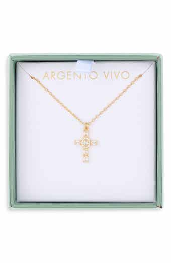 18K Gold Plated Cubic Zirconia Cross Pendant Necklace