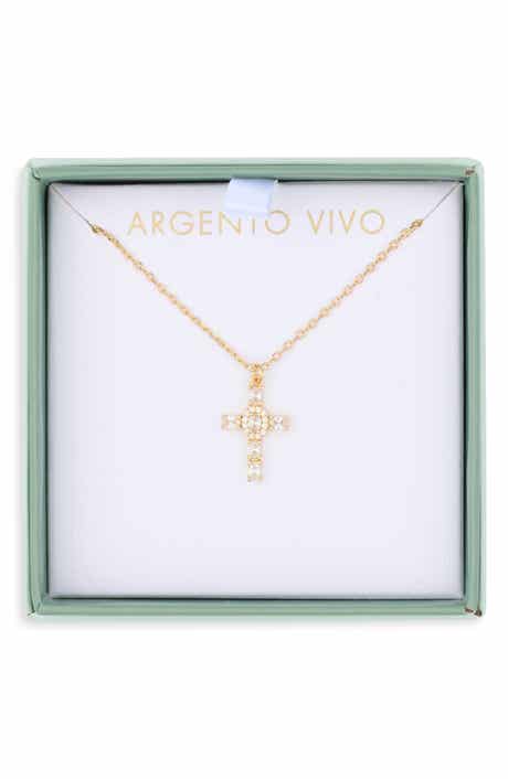 18K Gold Plated Cubic Zirconia Cross Pendant Necklace