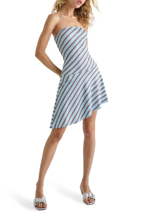 Kagari Mixed Stripe Straplessip Asymmetric Dress