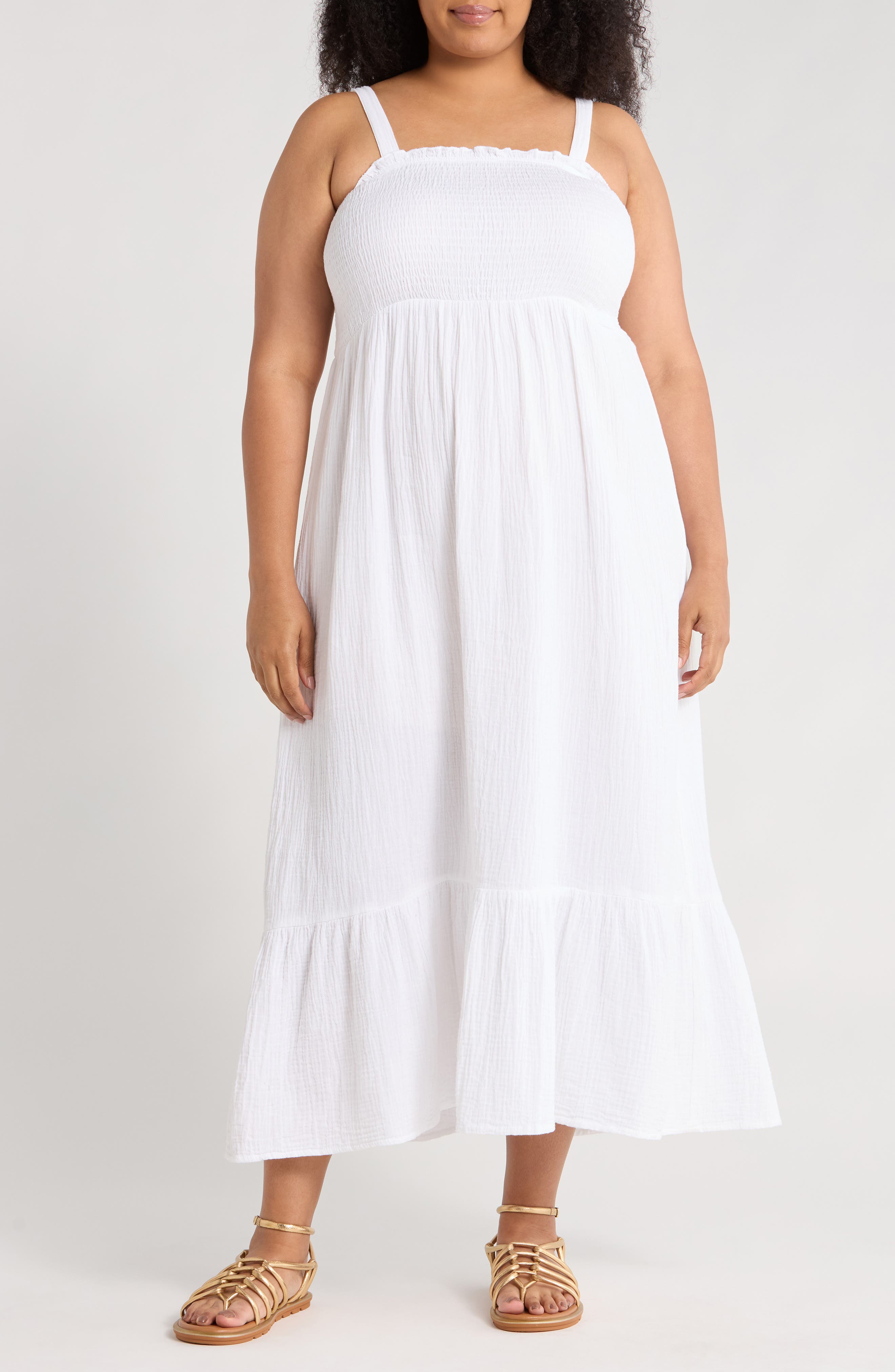 BOHO ME Smocked Tiered Cotton Maxi Sundress