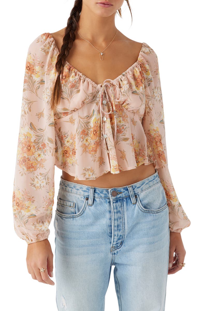 O'Neill Noa Naya Floral Babydoll Shirt, Main, color, Rose Dust