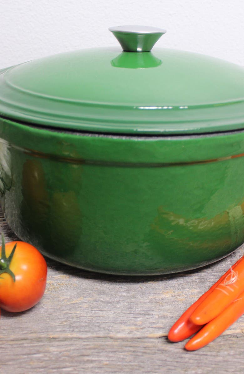 BergHOFF INTERNATIONAL Neo 7 Quart Cast Iron Round Covered Pot, Alternate, color, Green