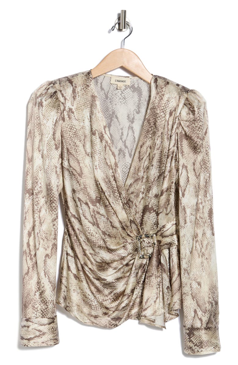 L'AGENCE Bensen Long Sleeve Silk Blend Faux Wrap Top, Alternate, color, 