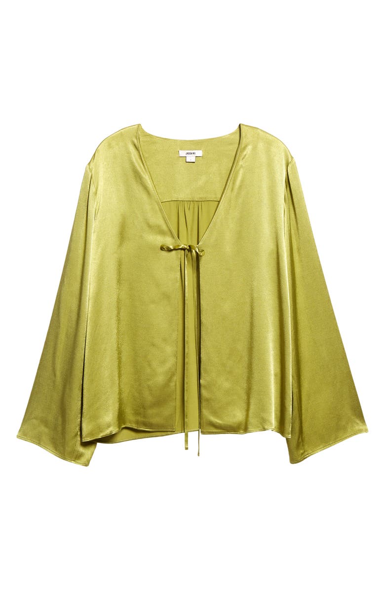 JASON WU Tie Front Satin Blouse, Alternate, color, Green Tea