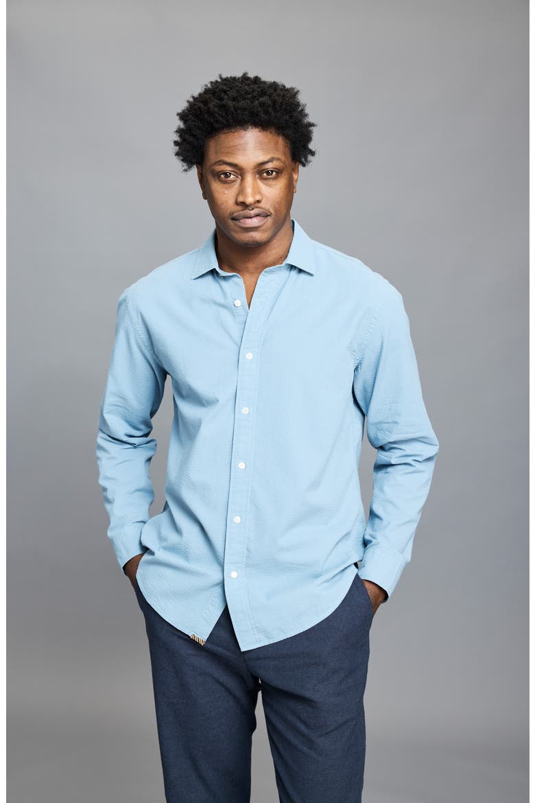 Cedar Seersucker Button-Up Shirt, Alternate, color, STEEL BLUE
