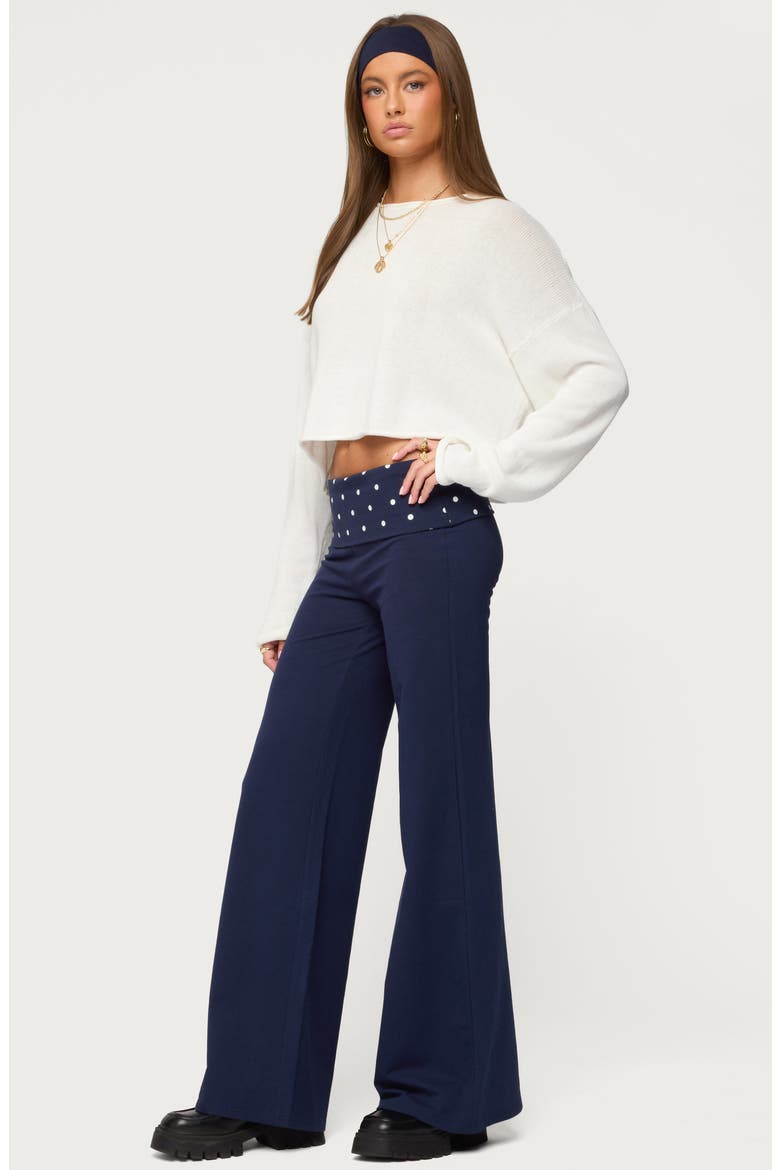 Reeva Polka Dot Foldover Pants, Alternate, color, NAVY