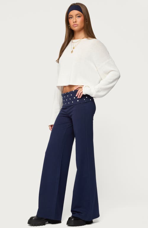 Edikted Reeva Polka Dot Foldover Pants In Blue