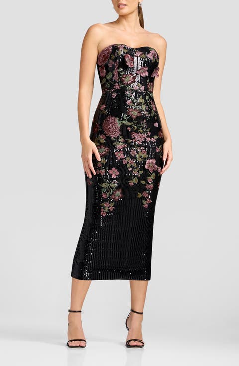 Shailene Floral Embroidered Sequin Strapless Cocktail Dress