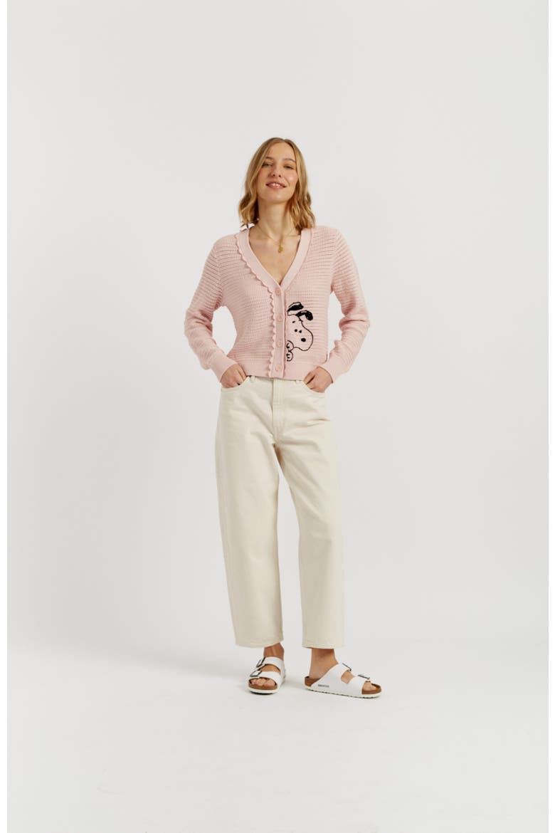 Cotton Snoopy Crochet Peekabo Cardigan, Alternate, color, Light Pink