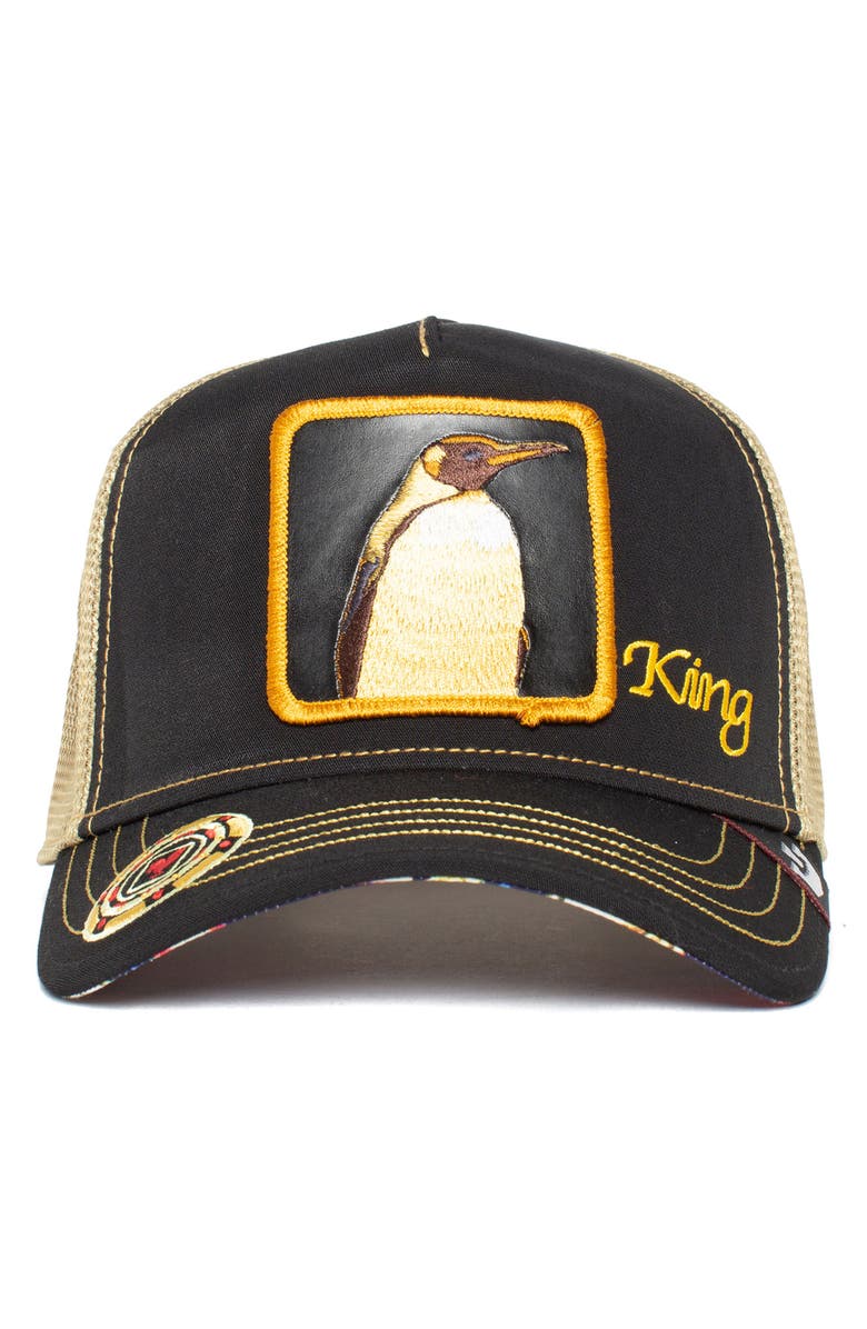Goorin Bros. Quart Major Penguin Patch Trucker Hat, Alternate, color, Black