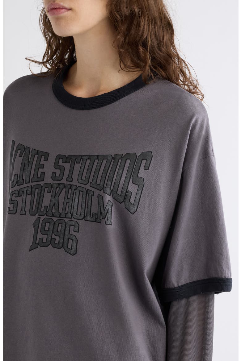 Edra Layered Oversize College Logo Graphic T-Shirt, Alternate, color, DARK PURPLE/ BLACK