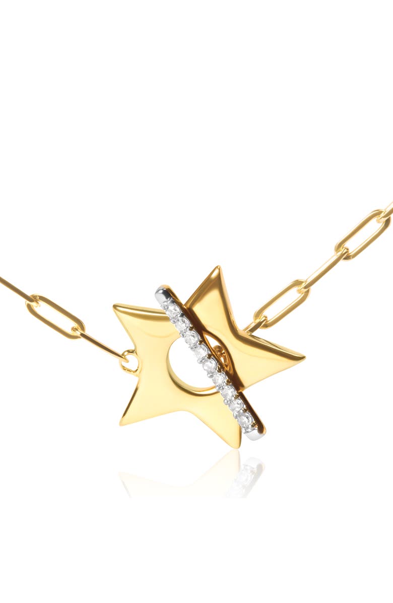 Haus of Brilliance 18K Yellow Gold Plated Sterling Silver Diamond Accent Star Pendant Necklace with Paperclip Chain, Alternate, color, Yellow Gold Over Silver