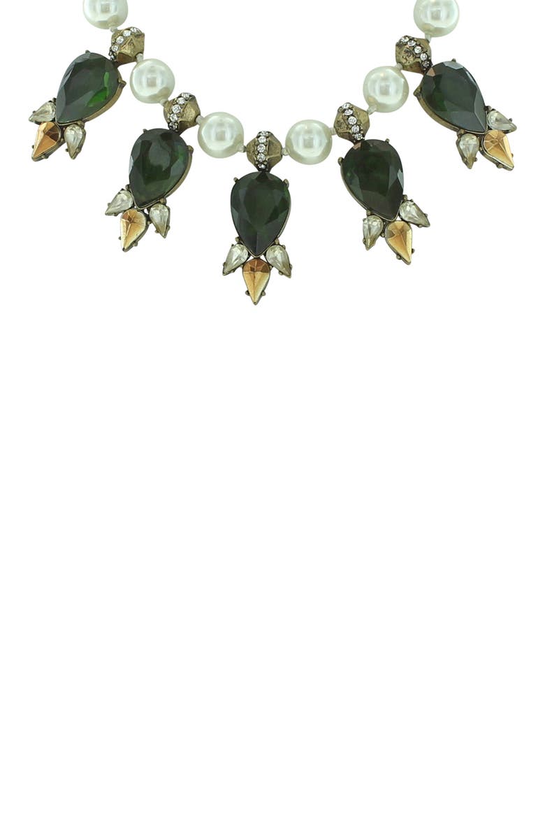 Gold Plated Crystal & Faux Pearl Collar Necklace, Main, color, GOLD / GREEN / CREAM