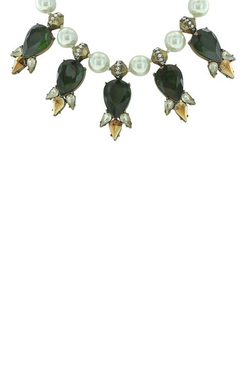 Gold Plated Crystal & Faux Pearl Collar Necklace