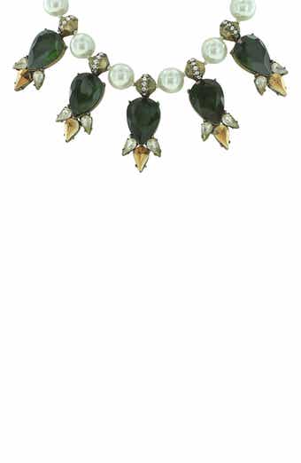 Gold Plated Crystal & Faux Pearl Collar Necklace
