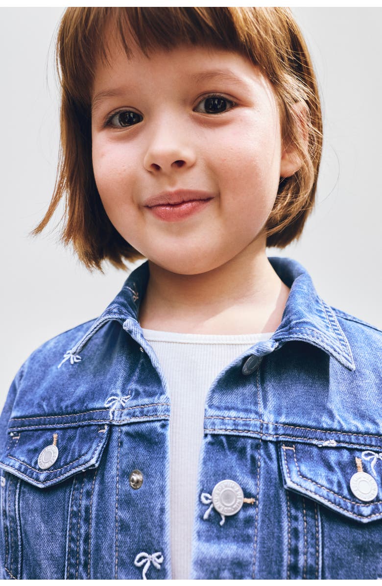 H&M Embroidered Denim Jacket, Alternate, color, Denim Blue/Bows