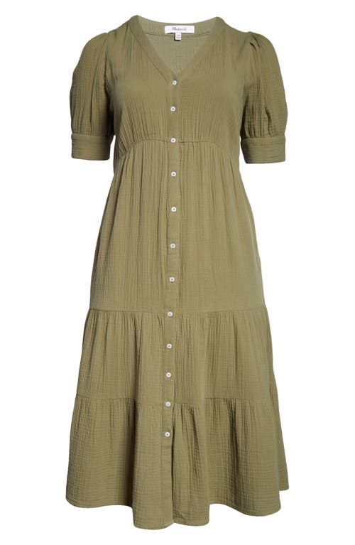 MADEWELL MADEWELL LIGHTSPUN TIERED BUTTON FRONT MIDI DRESS 