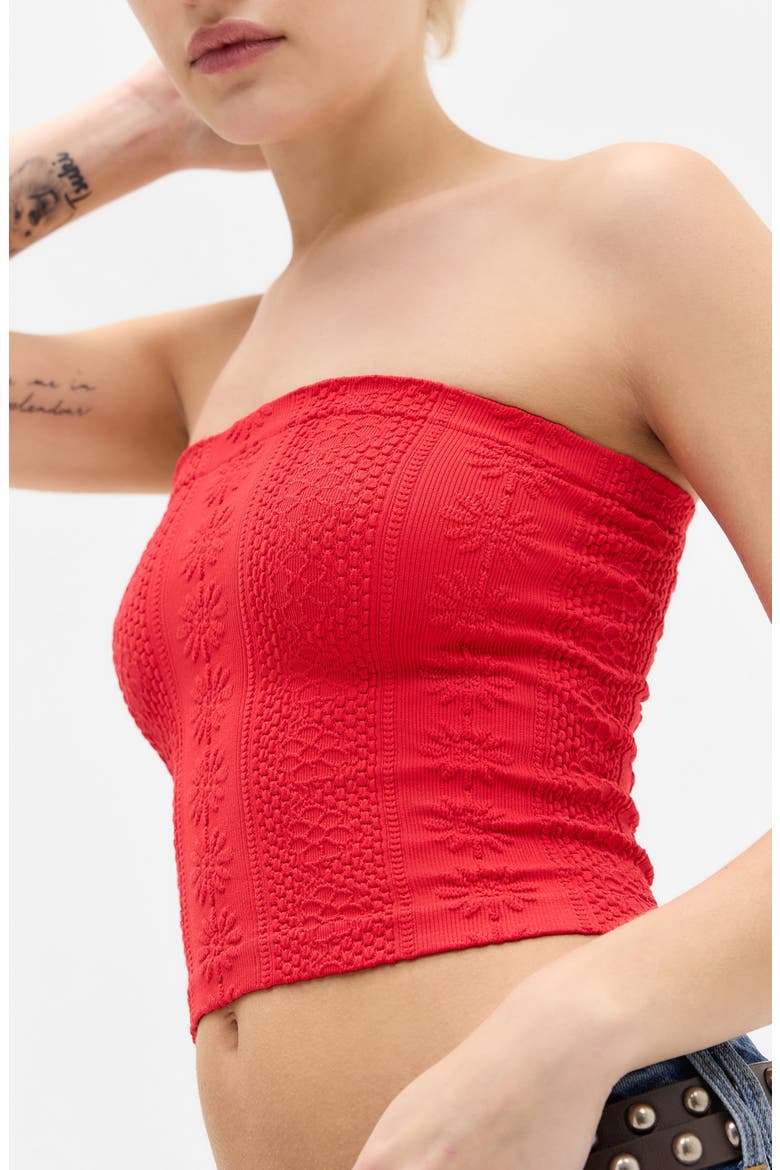 Floral Knit Crop Bandeau Top, Alternate, color, RED